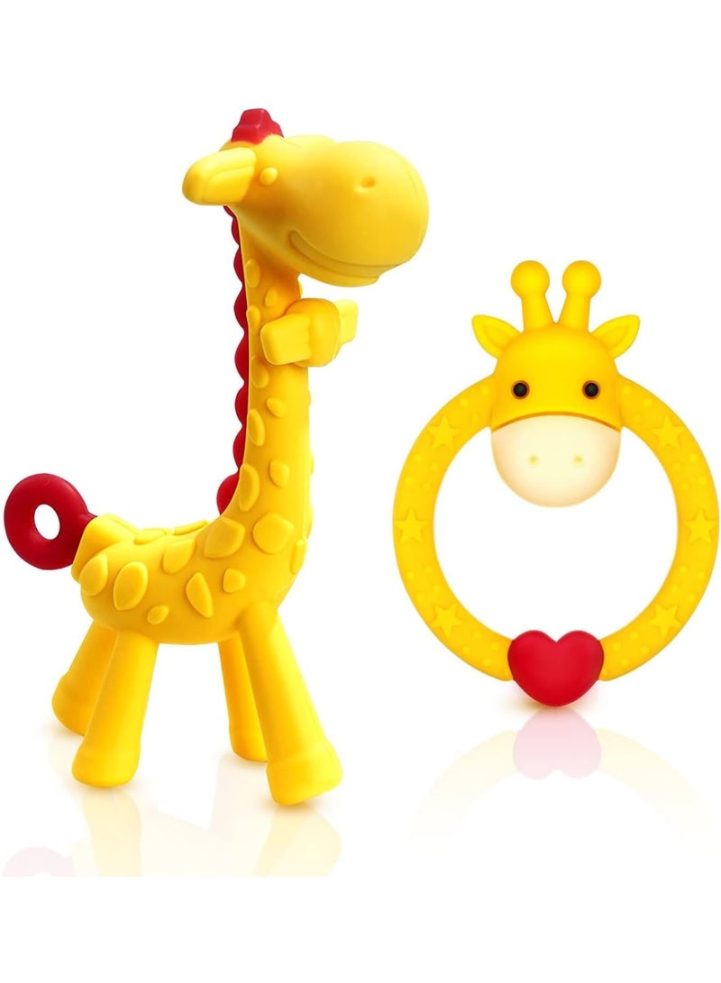 Mini treasures BPA Free Pack of 2 Baby Teething Toys Set Silicone Giraffe Shape Baby Teethers BPA Free Soothe Babies Gums for Babies Infants Toddlers Boys & Girls - Image 1